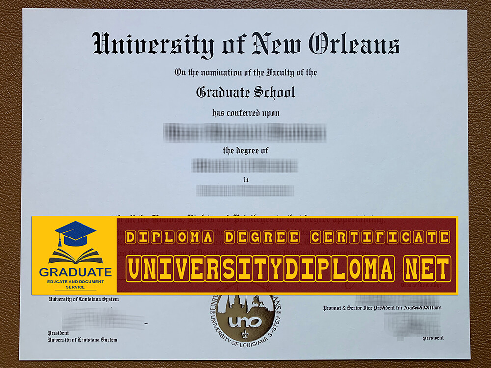 fake University of New Orleans diploma